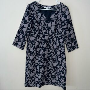 Boden Dress Grey Floral Corduroy 3/4 Sleeve Knee Length Women’s US 8 UK 12